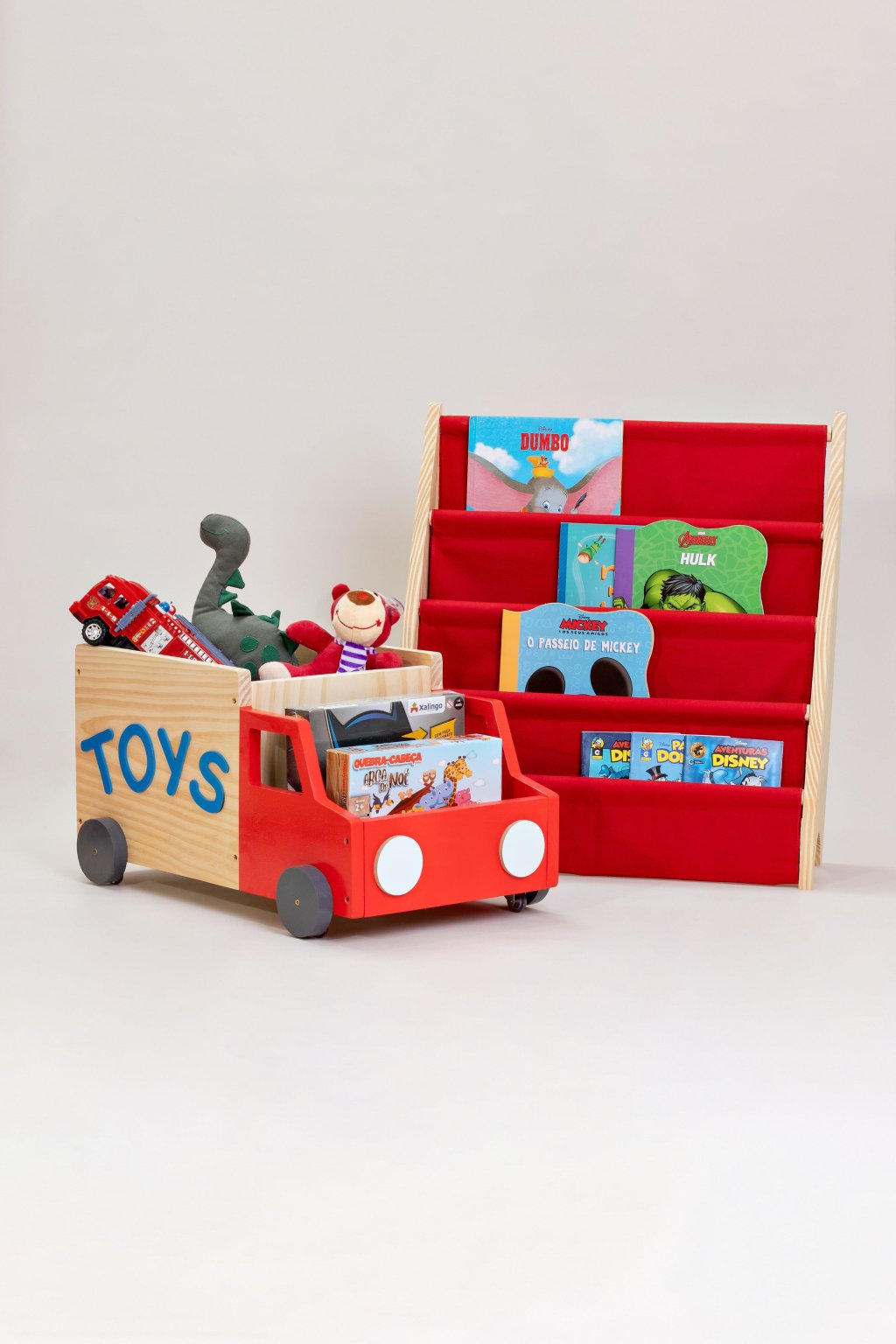 Rack Livros + Caixote caminhão vermelho