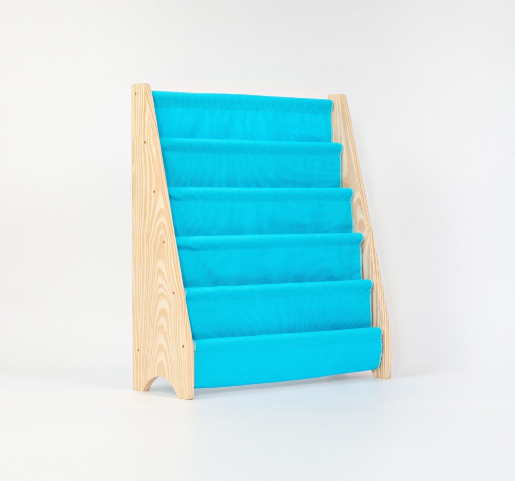 Rack Porta Livros Infantil, Standbook Montessoriano 5 Bolsos azul