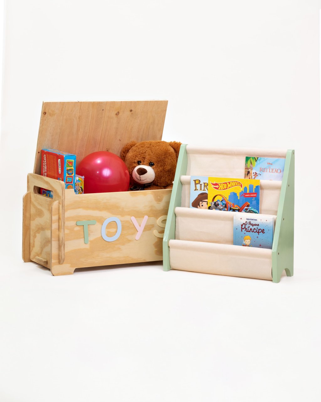 Baú Guarda Brinquedos Naval + Rack Livros Mini