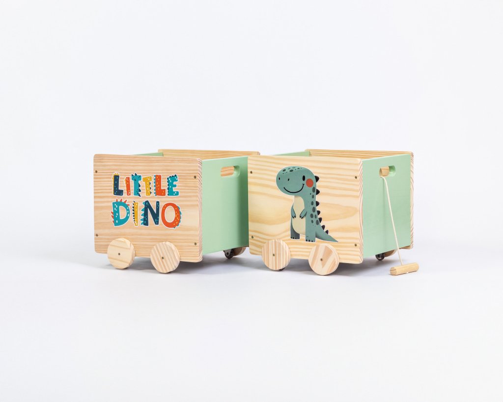 Kit Caixas De Brinquedos Com Rodinhas Little Dino Wood