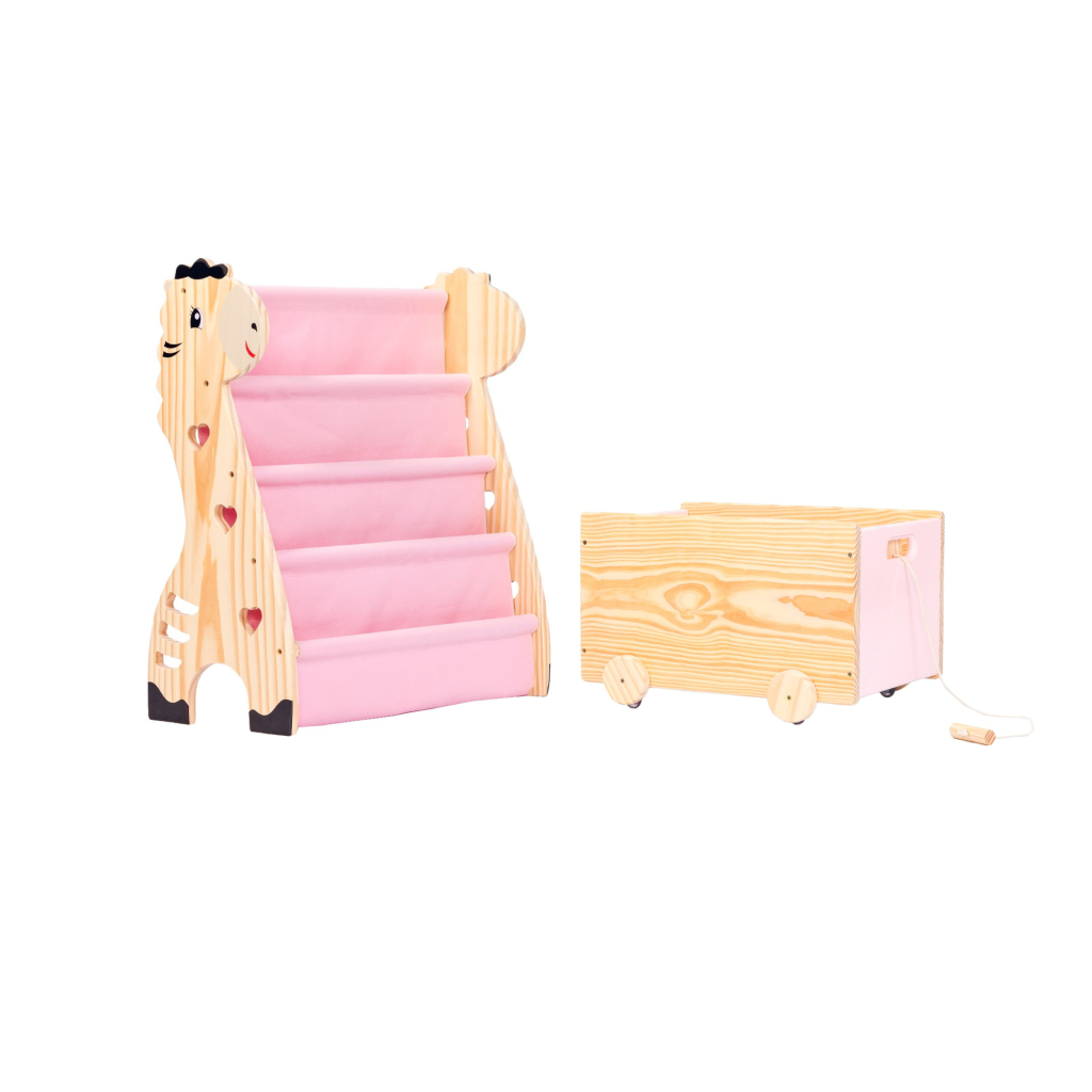 Kit Montessori, Rack Livros Girafa + Caixa De Brinquedos