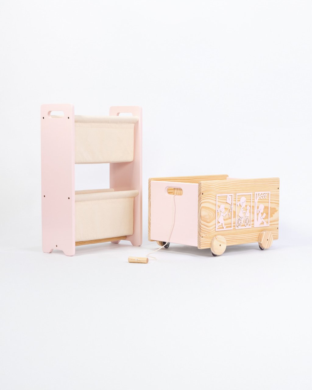 Kit Montessori, Rack Pocket + Caixa De Brinquedos Com Rodas