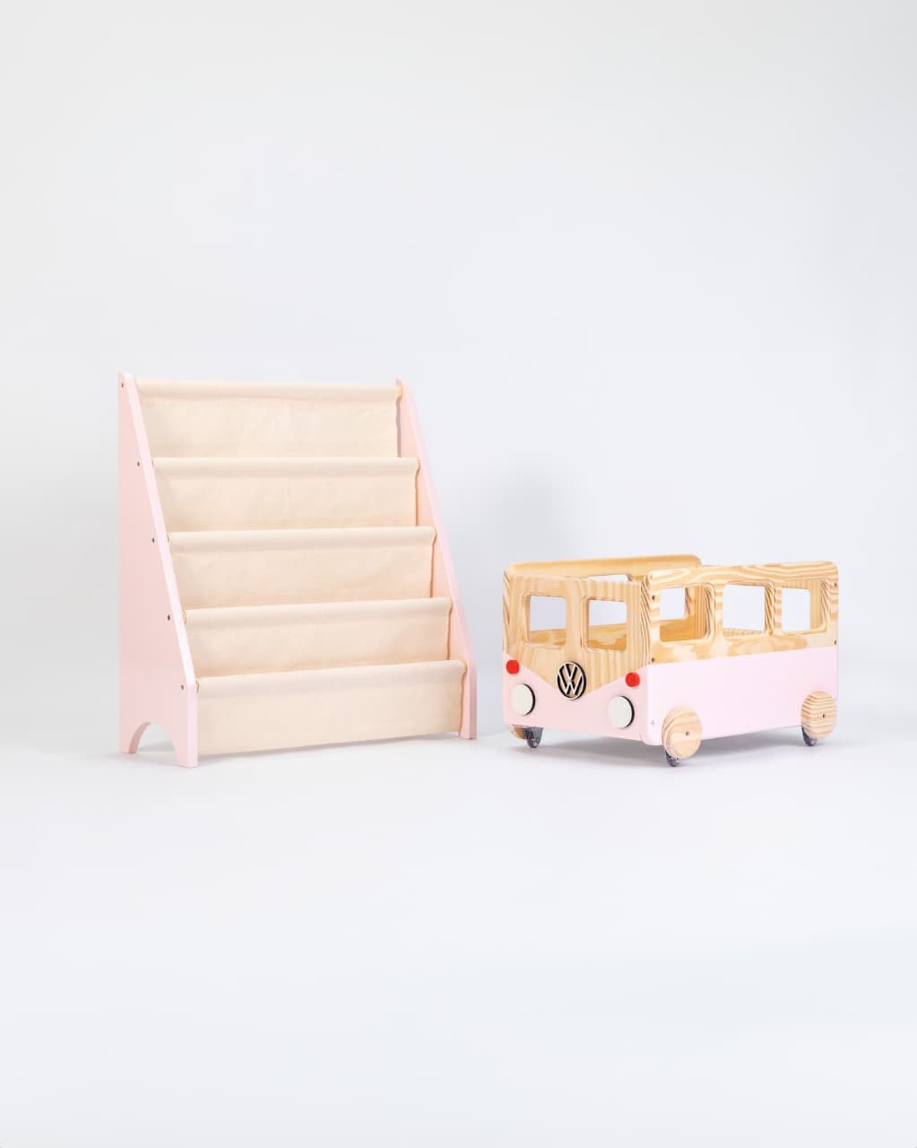 Kit Brinquedoteca Montessori, Rack Livros + Caixote Kombi