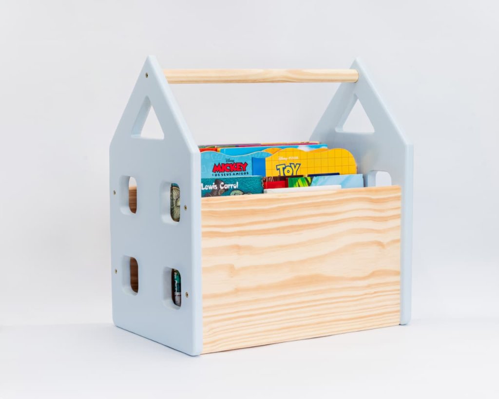 Caixa de Livros Portátil, Casinha de Armazenamento Azul Céu