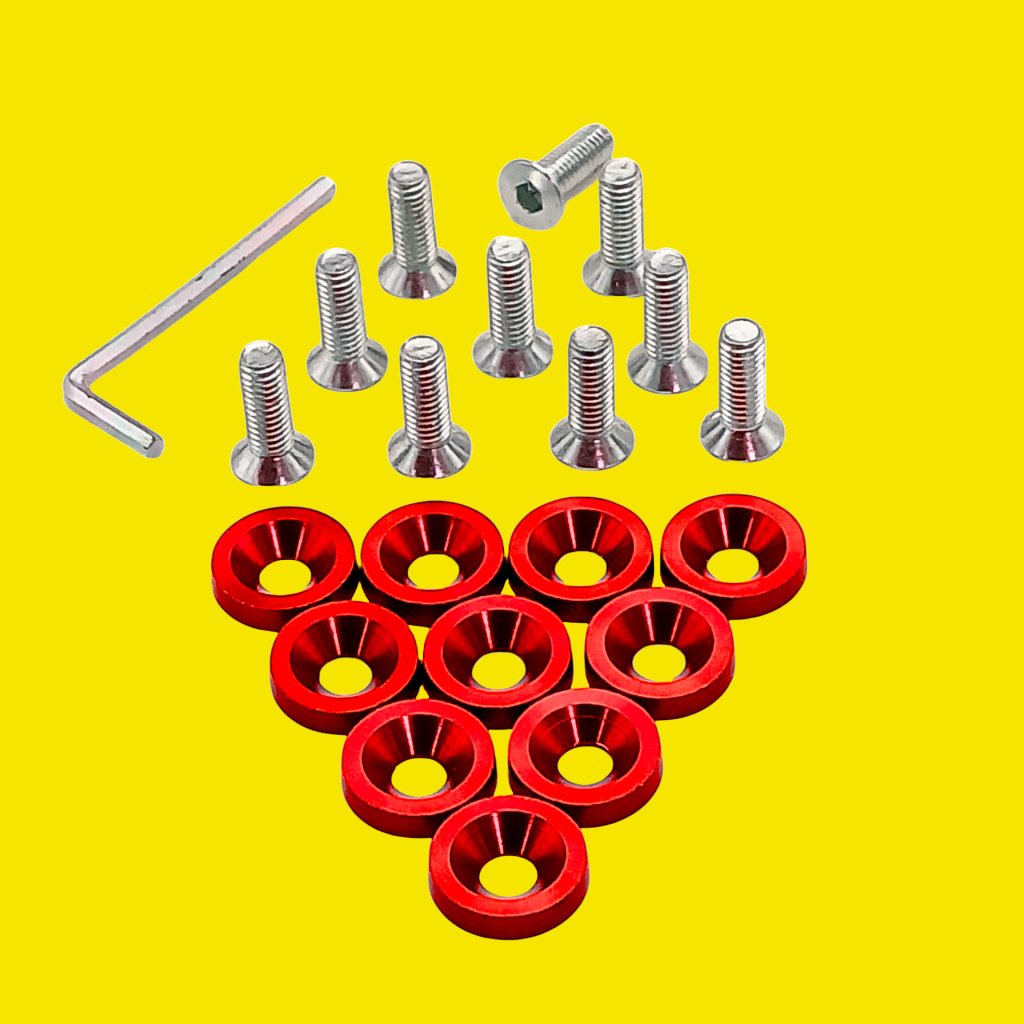 PARAFUSO ARRUELA ANODIZADA M6 TUNING CARRO/MOTO PACK C/10 VERMELHO - SM0632