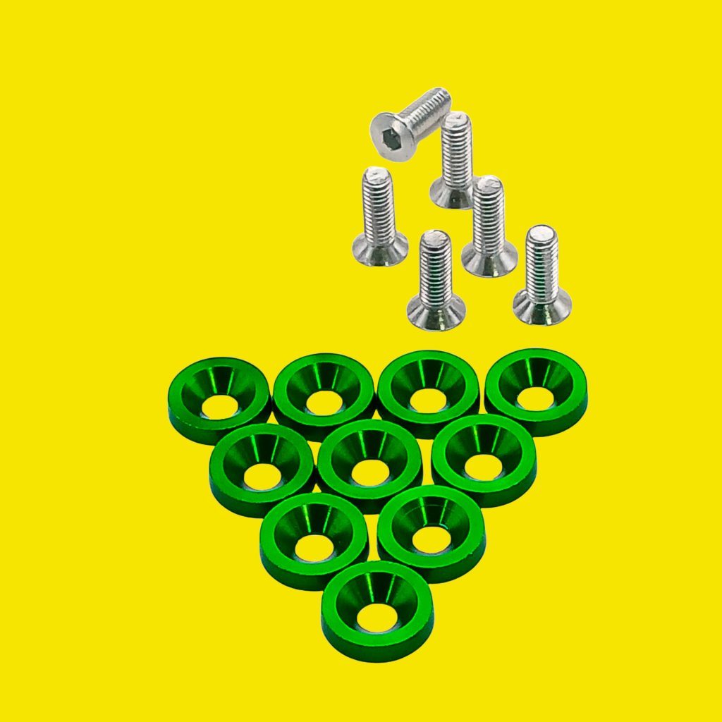 PARAFUSO ARRUELA ANODIZADA M6 TUNING CARRO/MOTO PACK C/10 VERDE - SM0636