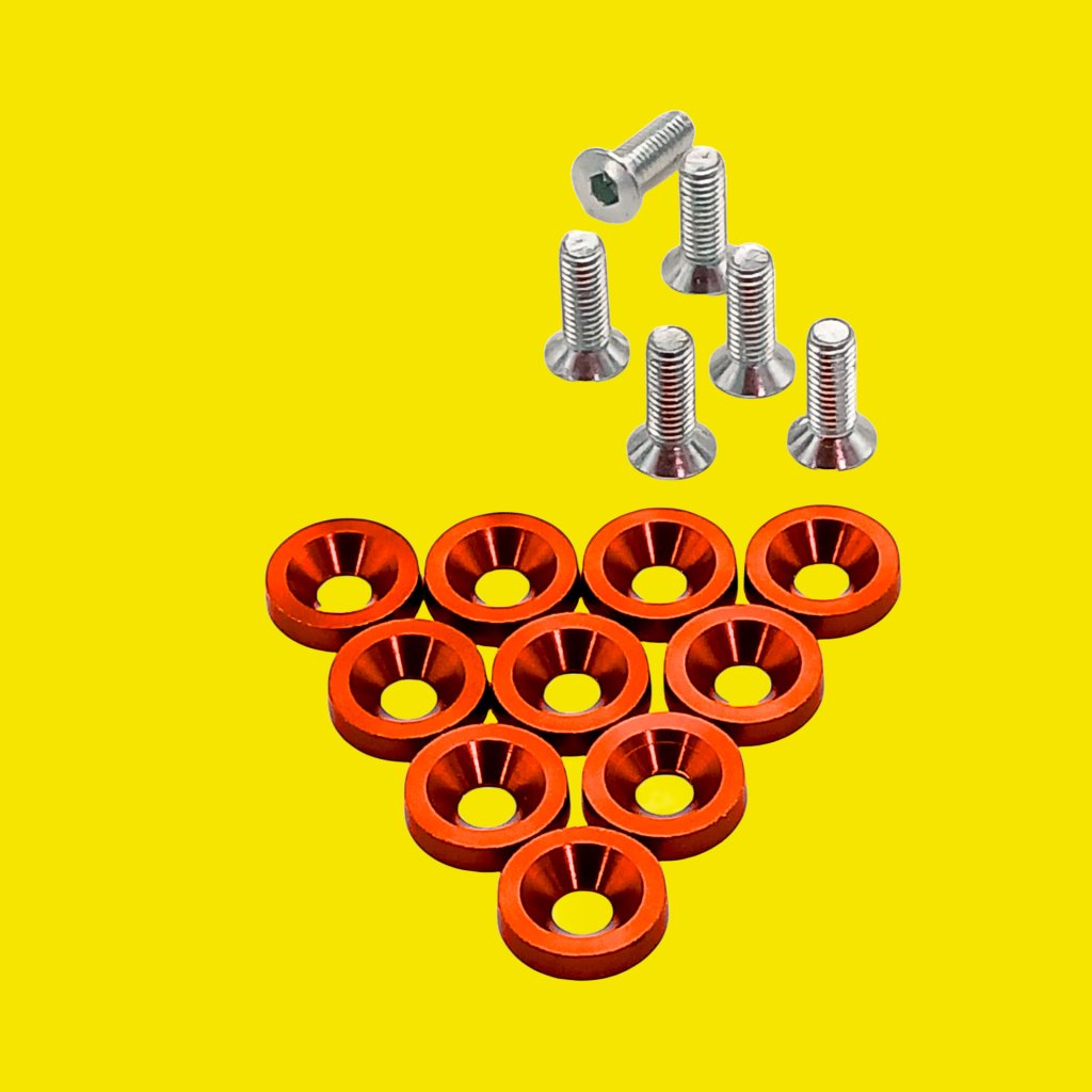 PARAFUSO ARRUELA ANODIZADA M6 TUNING CARRO/MOTO PACK C/10 LARANJA - SM0638