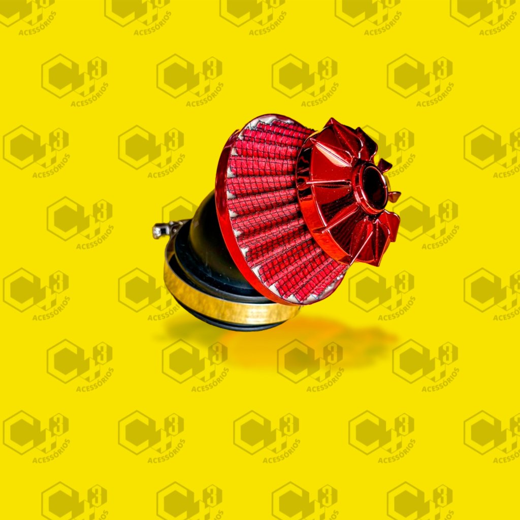 FILTRO DE AR ESPORTIVO VERMELHO COM ADAPTADOR MEDIDAS 36,3MM - 42,0MM - 49,0MM - 45 GRAUS - SM0379