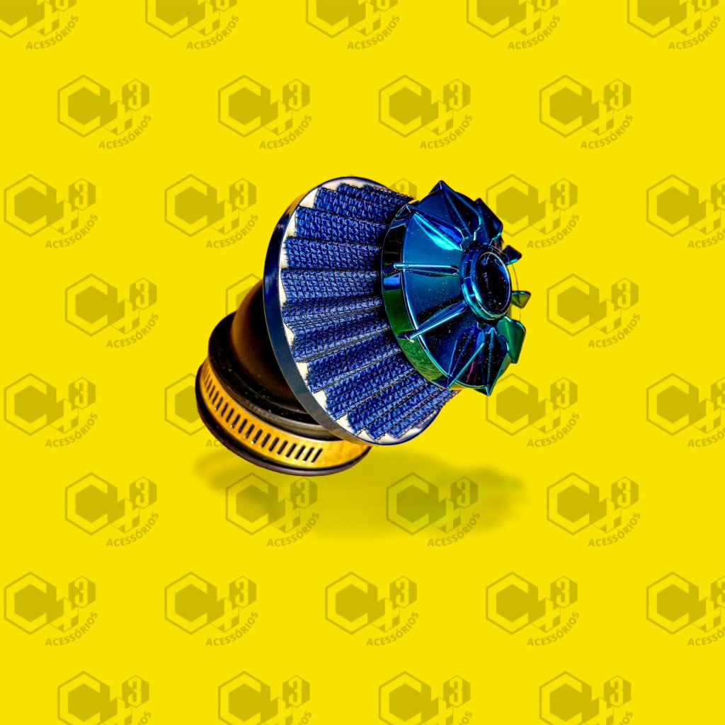 FILTRO DE AR ESPORTIVO AZUL COM ADAPTADOR MEDIDAS 36,3MM - 42,0MM - 49,0MM - ANGULO DE 45 GRAUS - SM0375