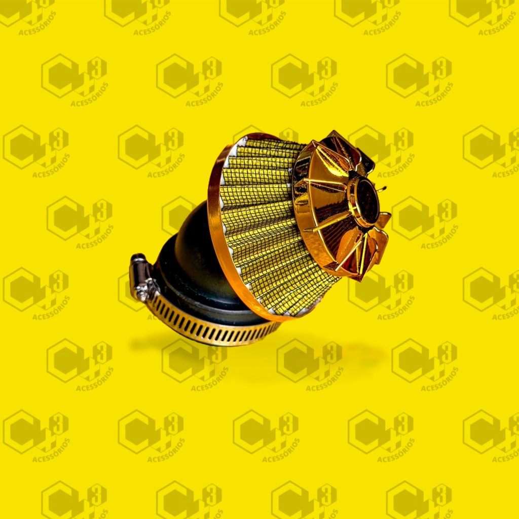 FILTRO DE AR ESPORTIVO DOURADO COM ADAPTADOR MEDIDAS 36,3MM - 42,0MM - 49,0MM - ANGULO DE 45 GRAUS - SM0376