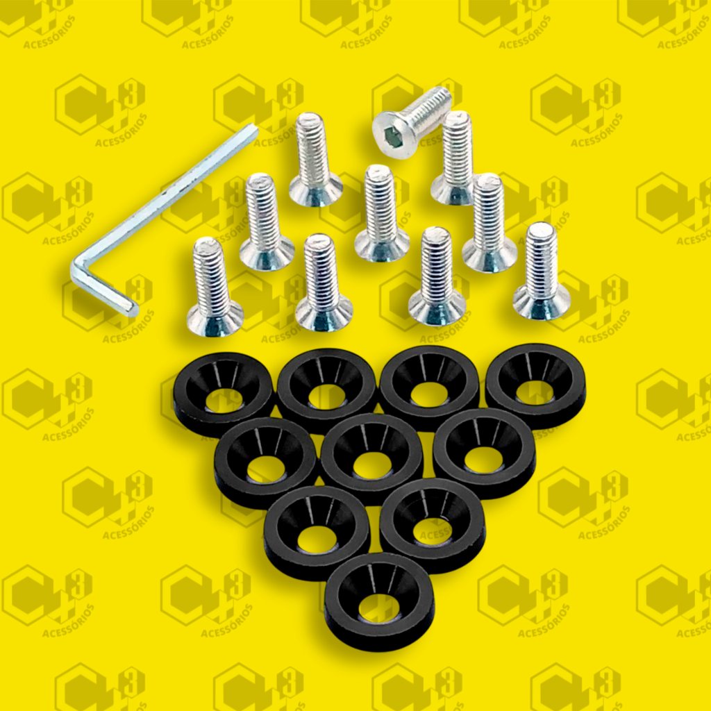 PARAFUSO ARRUELA ANODIZADA M6 TUNING CARRO/MOTO PACK C/10 PRETO - SM0631