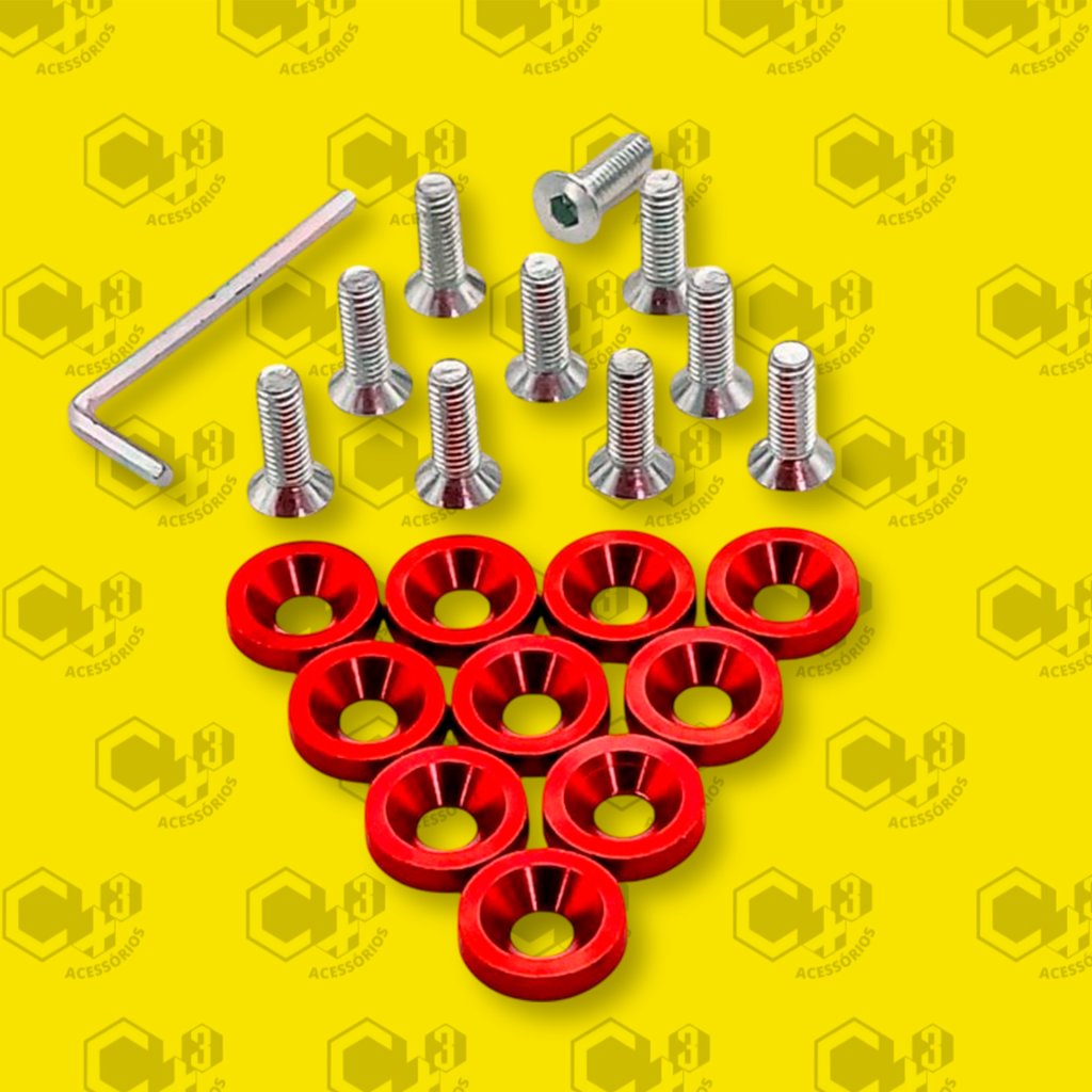 PARAFUSO ARRUELA ANODIZADA M6 TUNING CARRO/MOTO PACK C/10 VERMELHO - SM0632