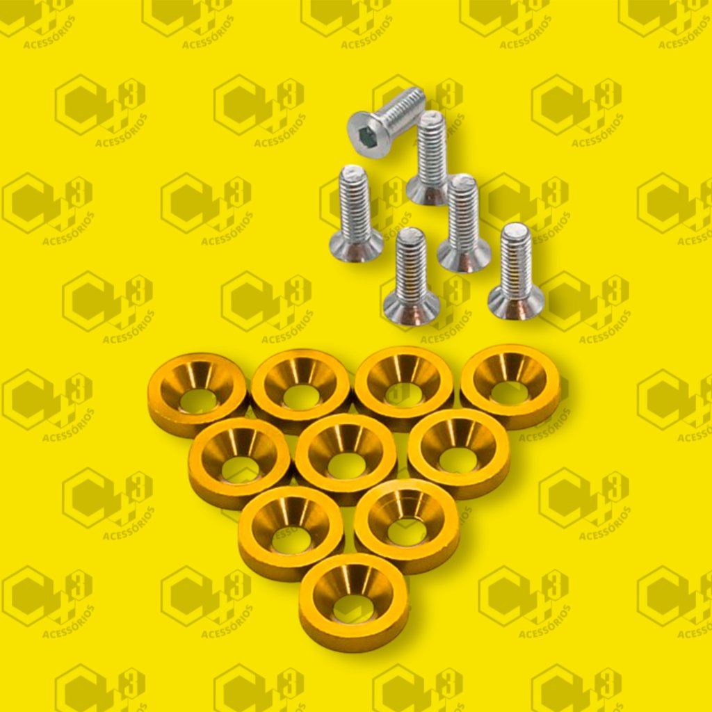 PARAFUSO ARRUELA ANODIZADA M6 TUNING CARRO/MOTO PACK C/10 DOURADO - SM0633