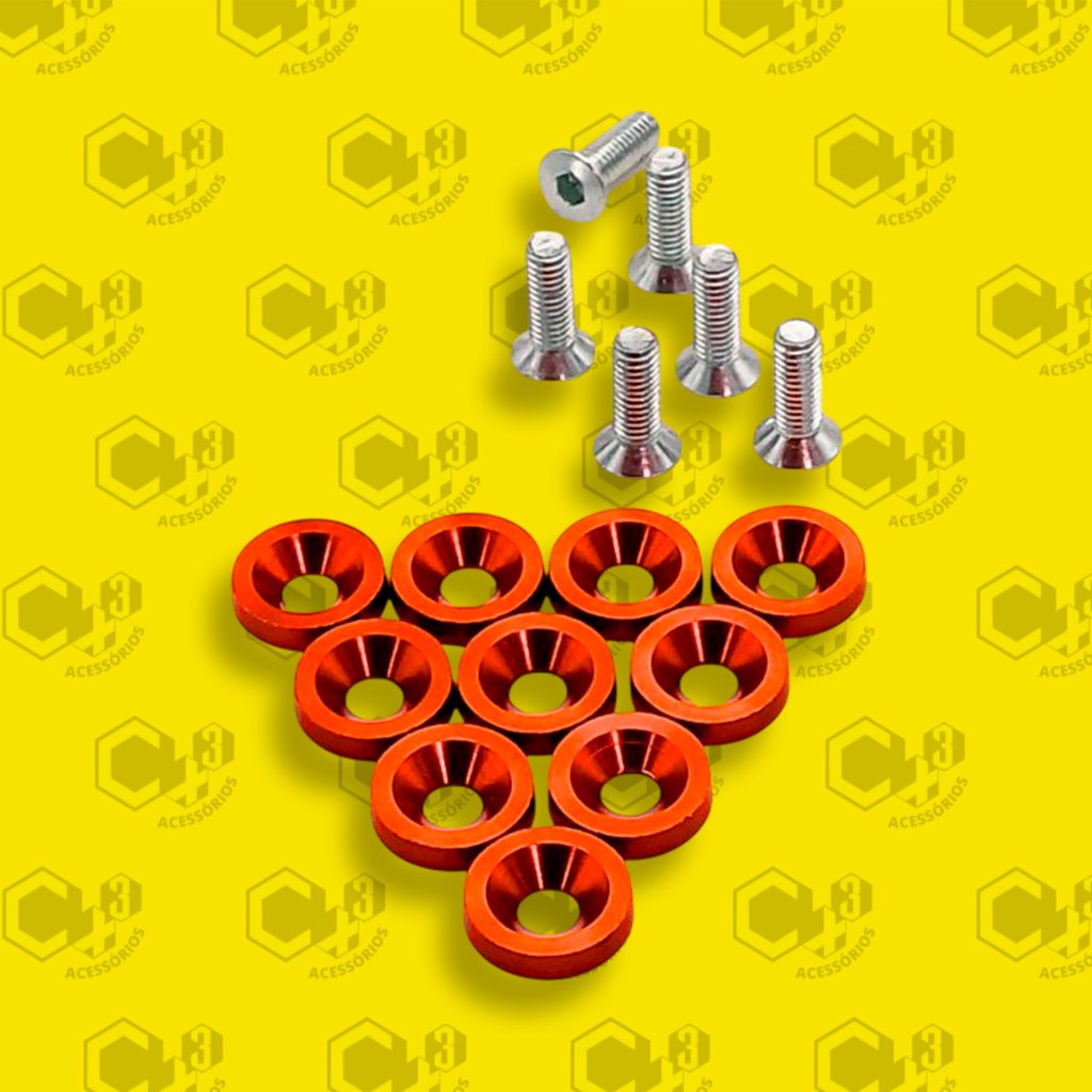 PARAFUSO ARRUELA ANODIZADA M6 TUNING CARRO/MOTO PACK C/10 LARANJA - SM0638