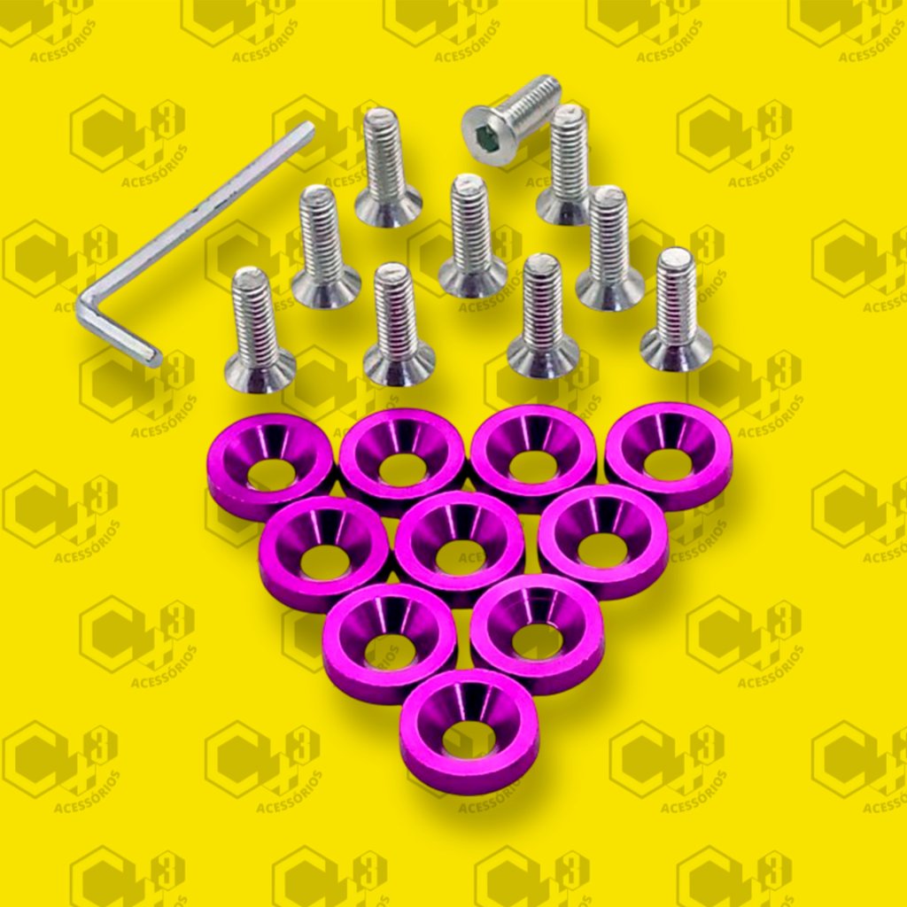 PARAFUSO ARRUELA ANODIZADA M6 TUNING CARRO/MOTO PACK C/10 ROXO - SM0640