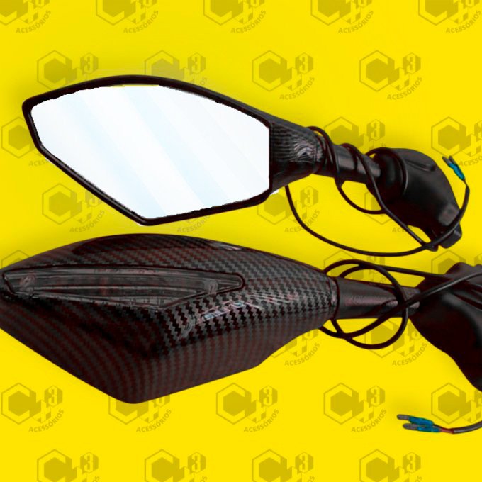 RETROVISOR MOTOS CARENADAS CARBONO COM PISCA SM0047