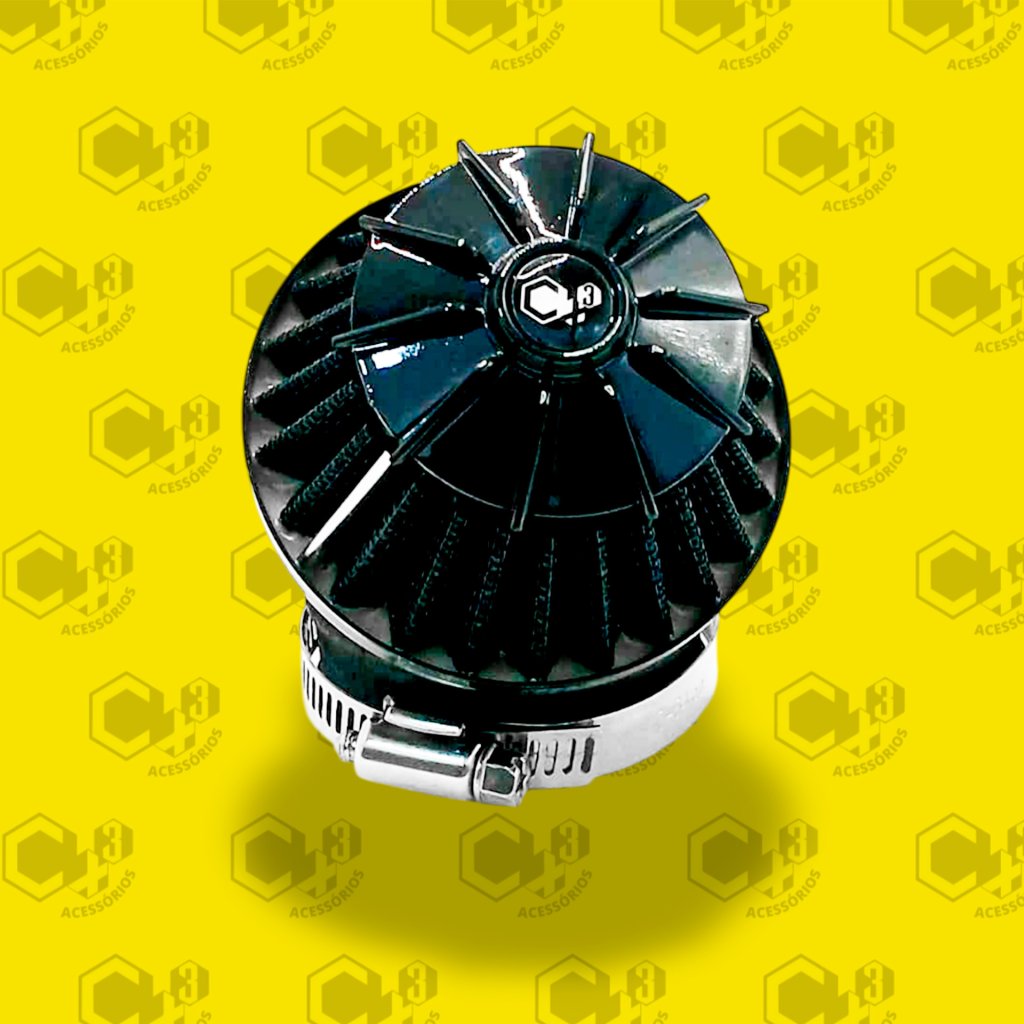 FILTRO DE AR ESPORTIVO PRETO COM ADAPTADOR MEDIDAS 36,3MM - 42,0MM - 49,0MM - 45 GRAUS - SM0378