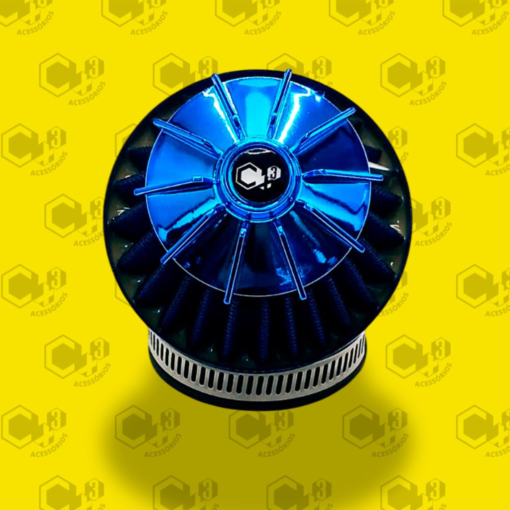 FILTRO DE AR ESPORTIVO AZUL COM ADAPTADOR MEDIDAS 36,3MM - 42,0MM - 49,0MM - ANGULO DE 45 GRAUS - SM0375