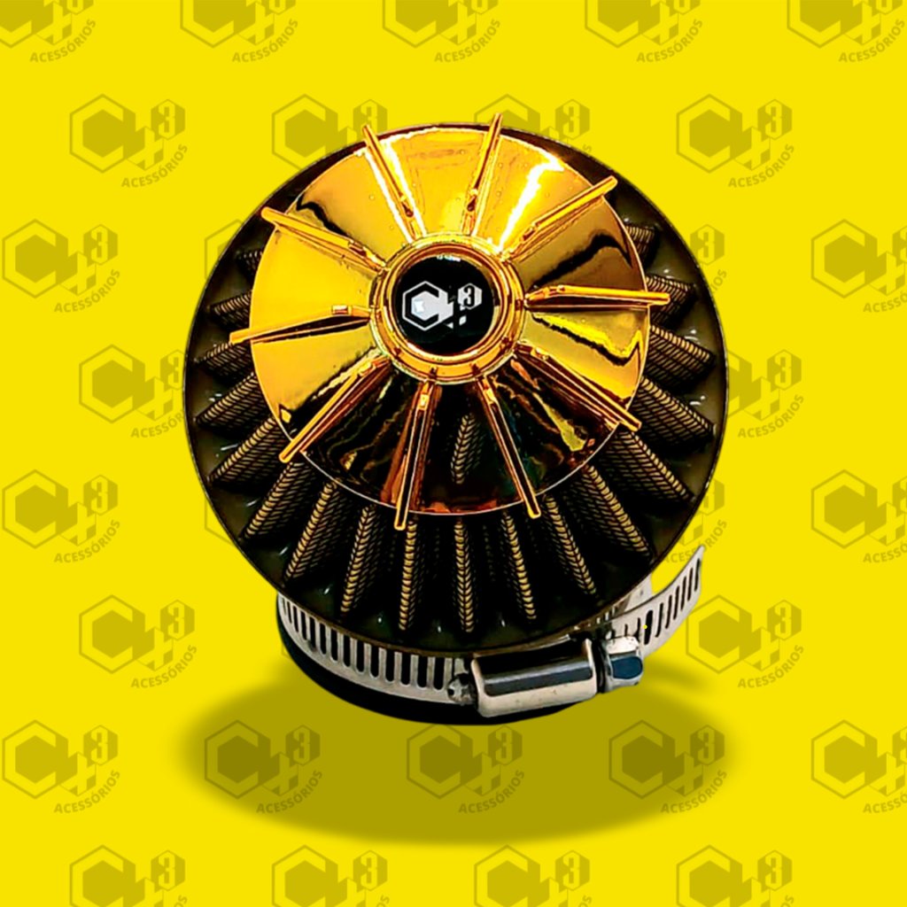 FILTRO DE AR ESPORTIVO DOURADO COM ADAPTADOR MEDIDAS 36,3MM - 42,0MM - 49,0MM - ANGULO DE 45 GRAUS - SM0376