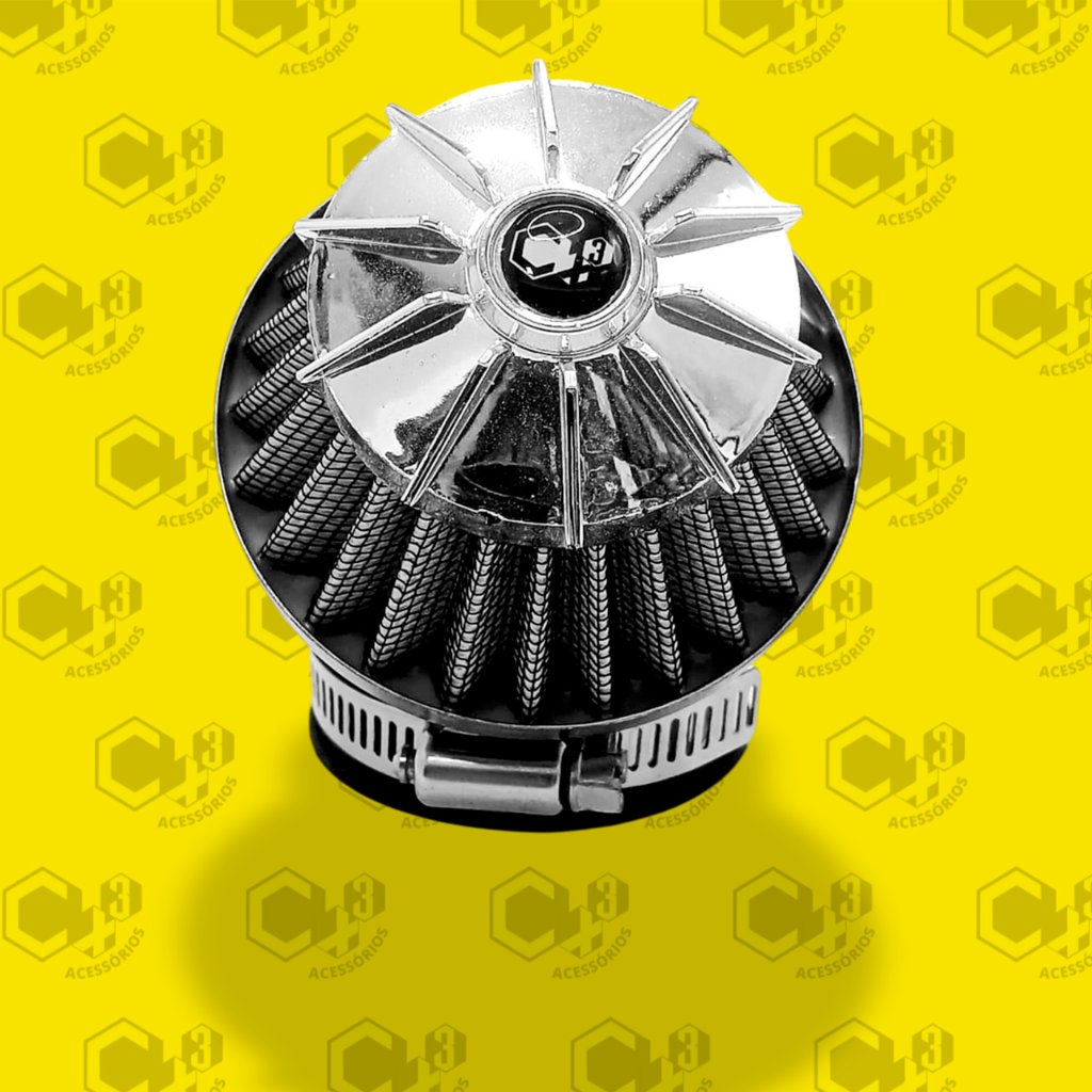 FILTRO DE AR ESPORTIVO PRATA COM ADAPTADOR MEDIDAS 36,3MM - 42,0MM - 49,0MM - 45 GRAUS - SM0377