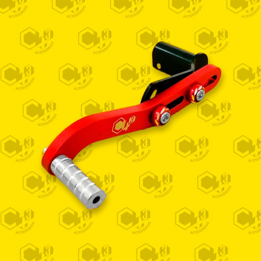 PEDAL DE CAMBIO P/ MOTO - MODELO ESPORTIVO - COM REGULAGEM - BASE DE ENCAIXE LONGA (PRATA/VERMELHO) - SM0404