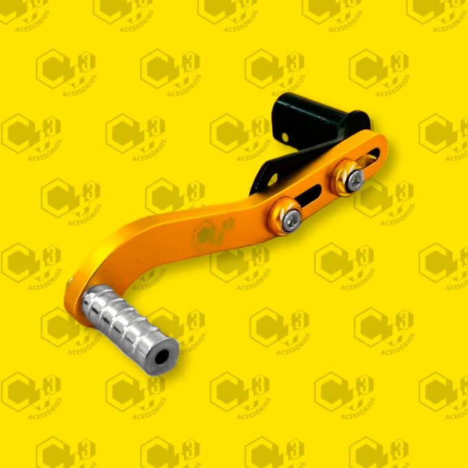 PEDAL DE CAMBIO P/ MOTO - MODELO ESPORTIVO - COM REGULAGEM - BASE DE ENCAIXE LONGA (PRATA/DOURADO) - SM0402