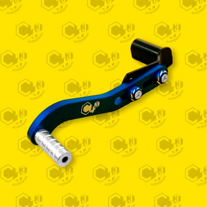 PEDAL DE CAMBIO P/ MOTO - MODELO ESPORTIVO - COM REGULAGEM - BASE DE ENCAIXE LONGA (PRATA/AZUL) - SM0401