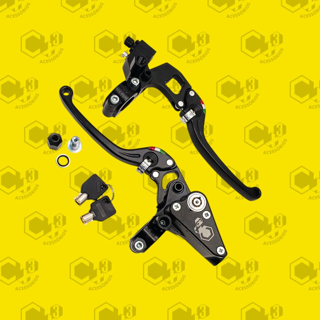 MANETE FREIO + EMBREAGEM ESPORTIVO COM TRAVA PRETO COMPATIVEL COM TODAS MOTOS FREIO A DISCO (FREIO DESCOMBINADO) - SM0170
