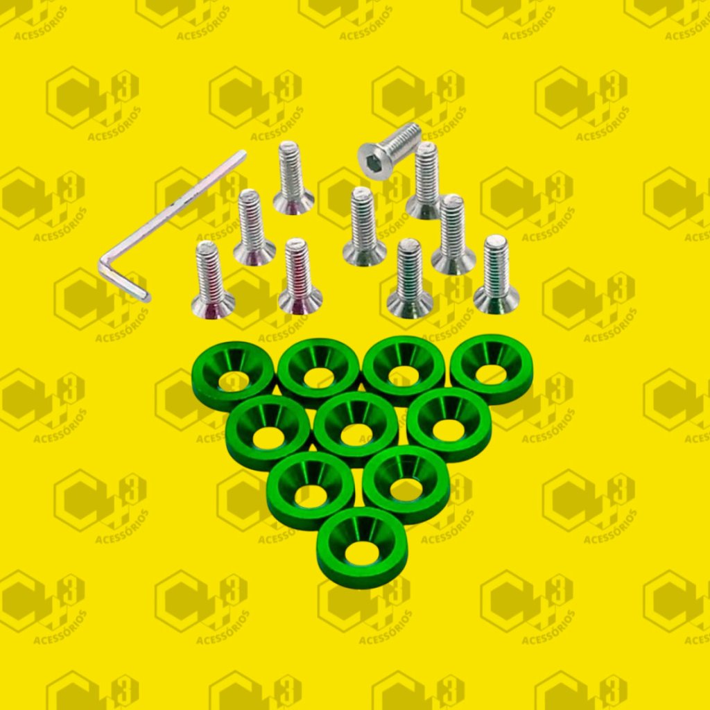 PARAFUSO ARRUELA ANODIZADA M6 TUNING CARRO/MOTO PACK C/10 VERDE - SM0636