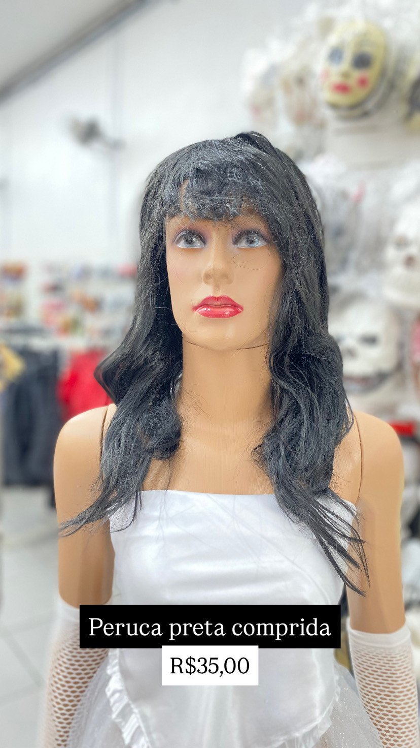 Peruca preta longa 