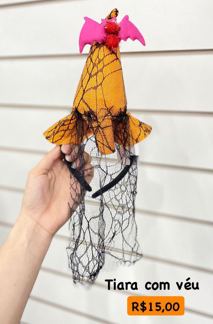 Tiara Chapéu De Bruxa Com Véu 