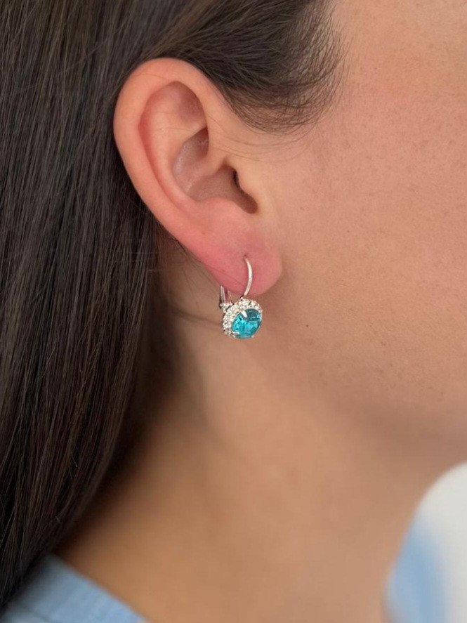 Brinco Gota Azul Prata