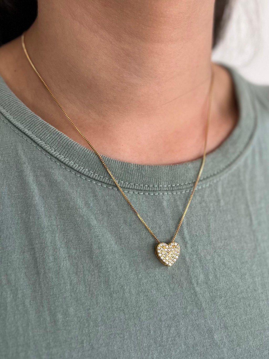 Colar  Pingente Coração Cravejado