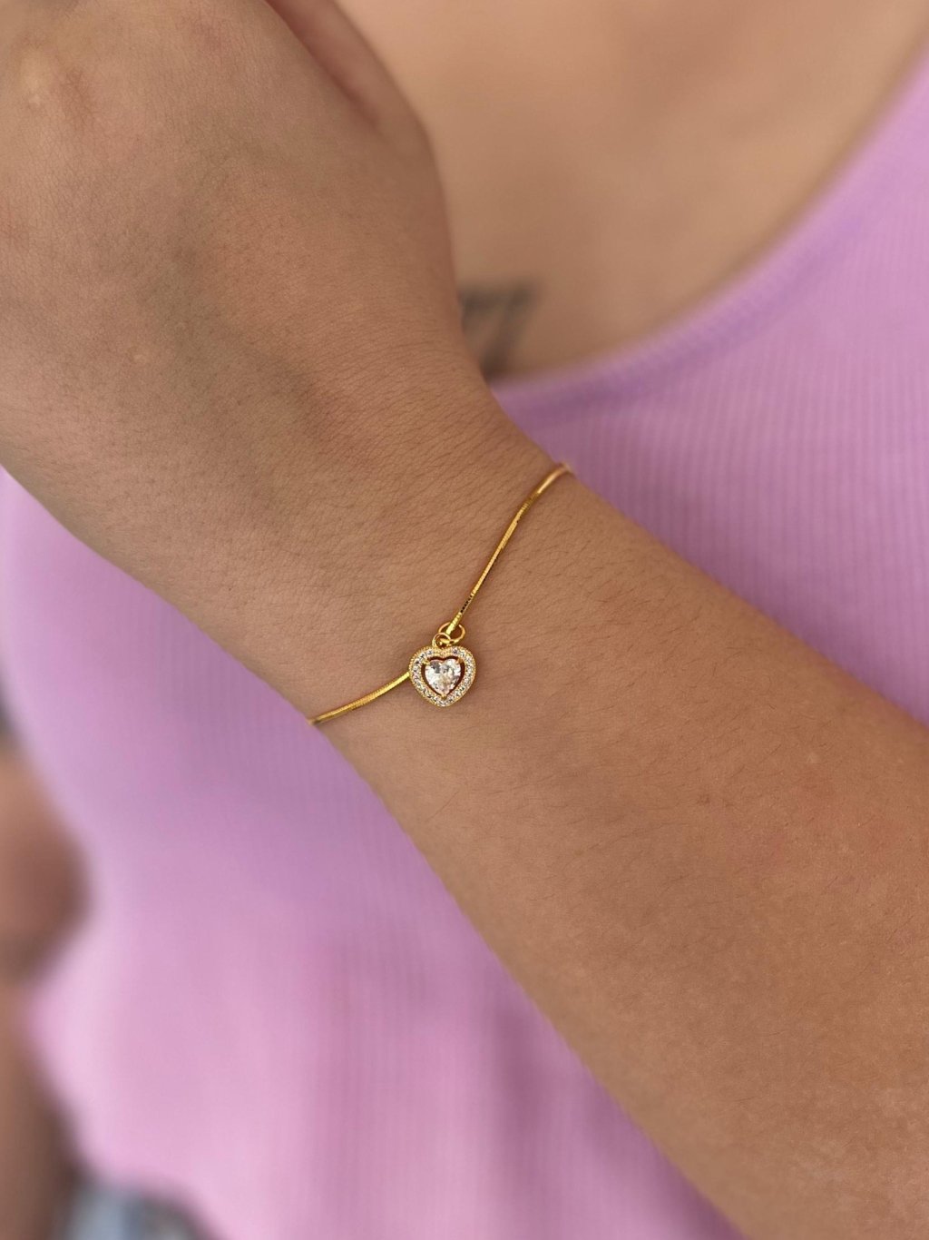 Pulseira Coração Cravejado Ponto de Luz