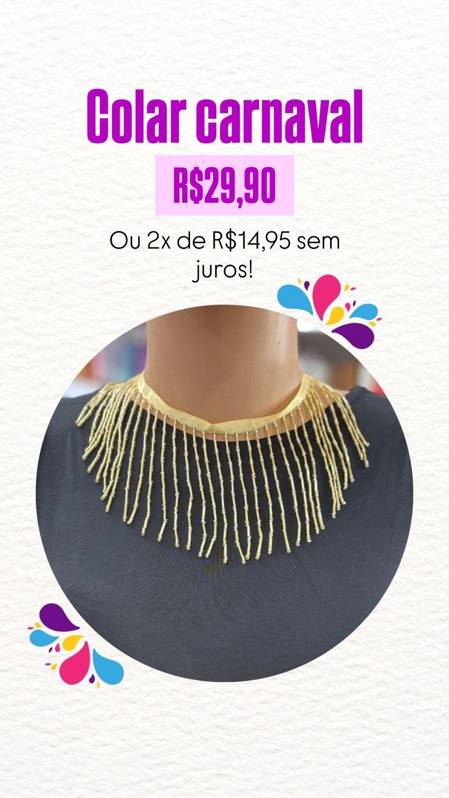 Colar carnaval premium dourado