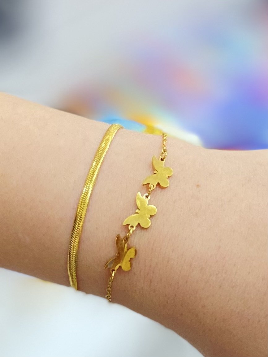 Pulseira lisa com borboleta Aço inoxidável 