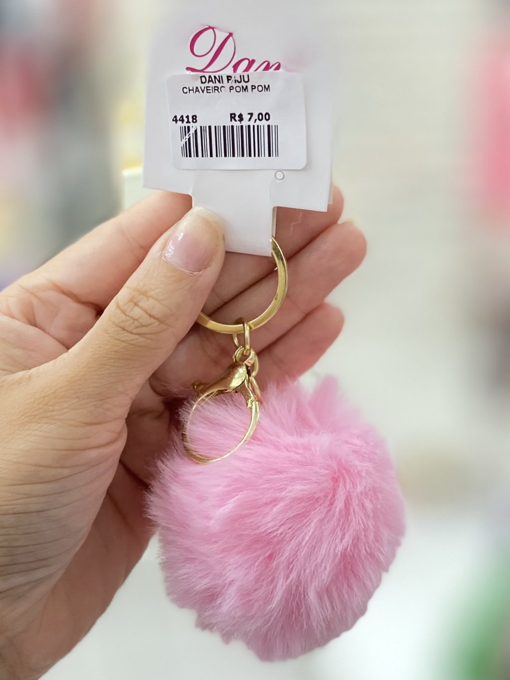 Chaveiro Pompom médio rosa bebe