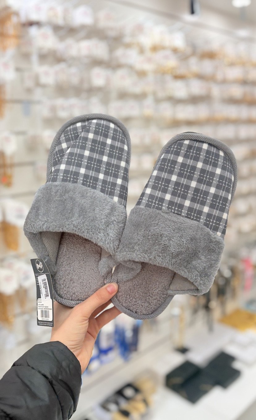 Pantufa cinza quadriculada adulto 