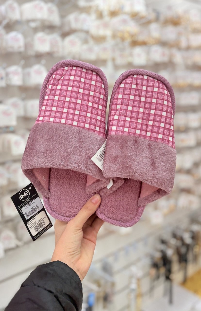 Pantufa Rosa quadriculada adulto 