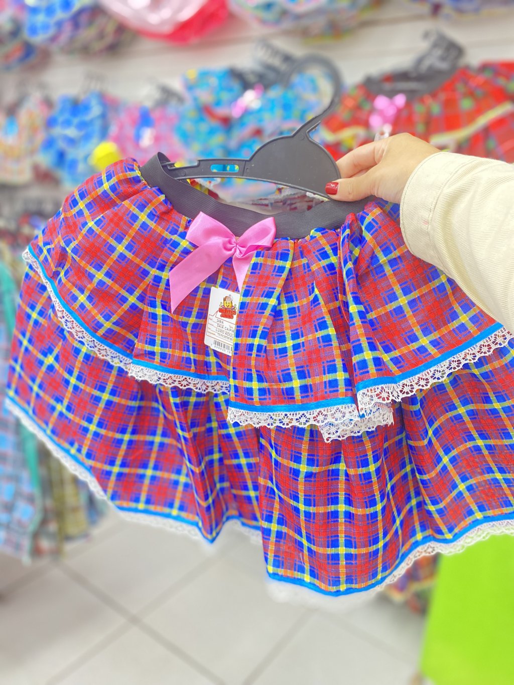Saia caipira luxo adulto azul amarelo vermelho 