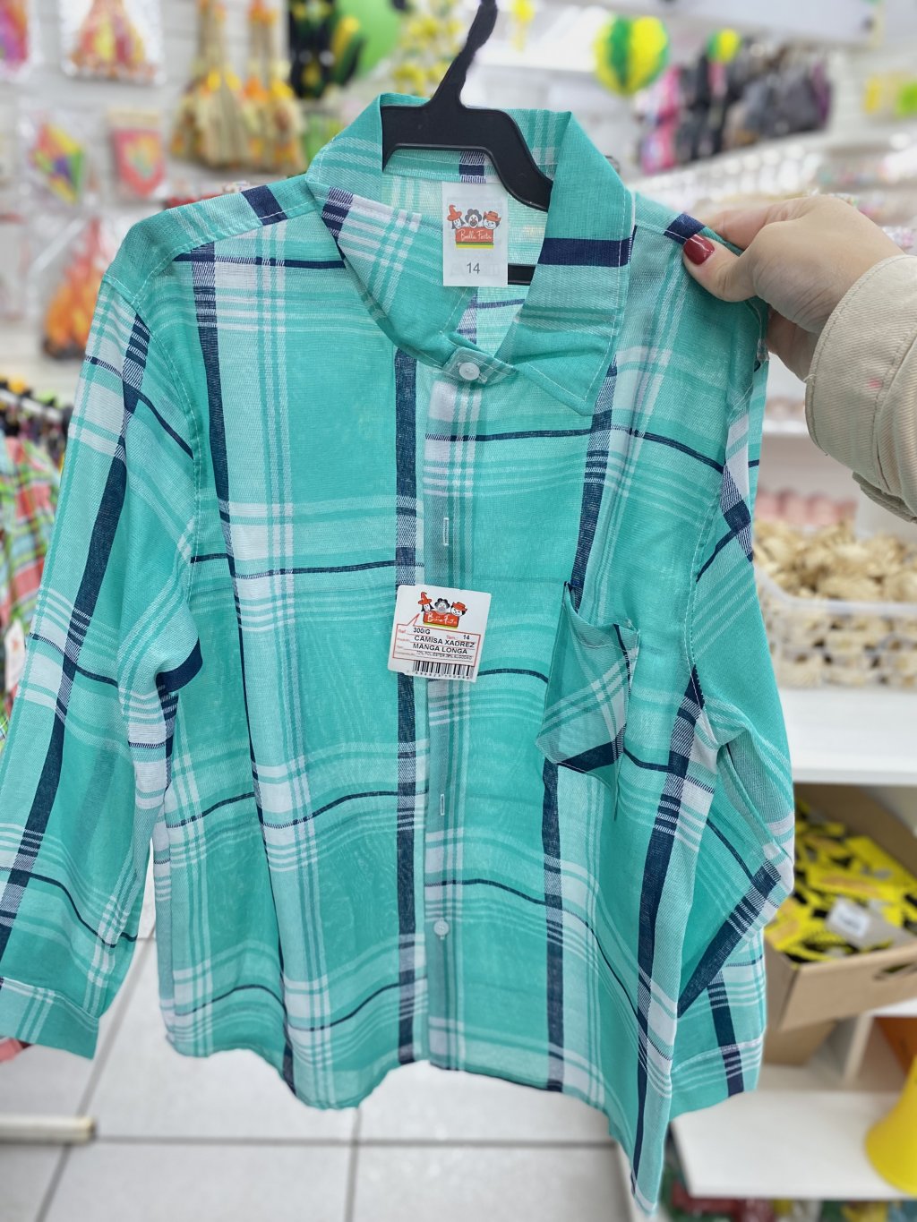 Camisa xadrez verde água TAM 14