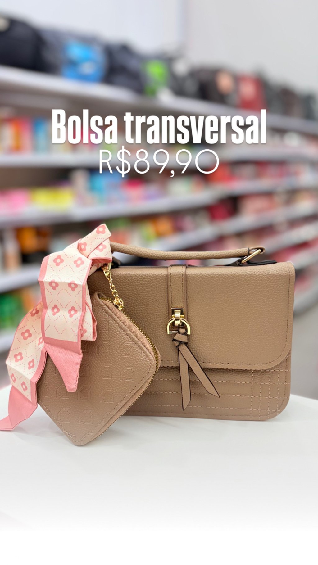 Bolsas transversal bege  + carteira bege 