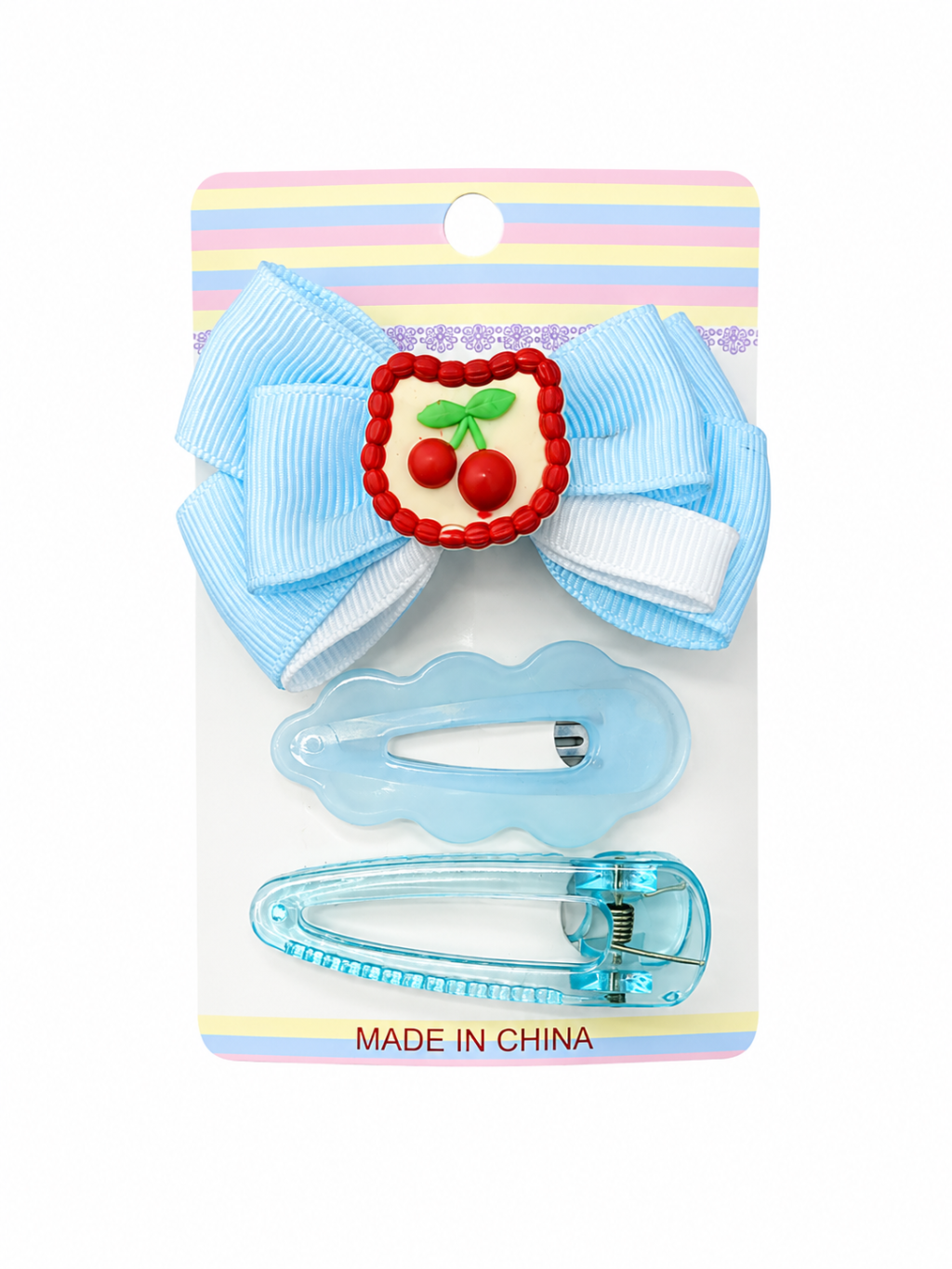 Kit presilha infantil azul com enfeite de cereja 