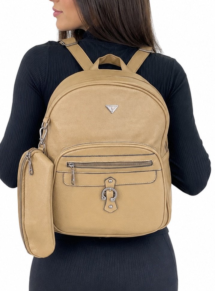 Mochila vulcouro com estojo bege 
