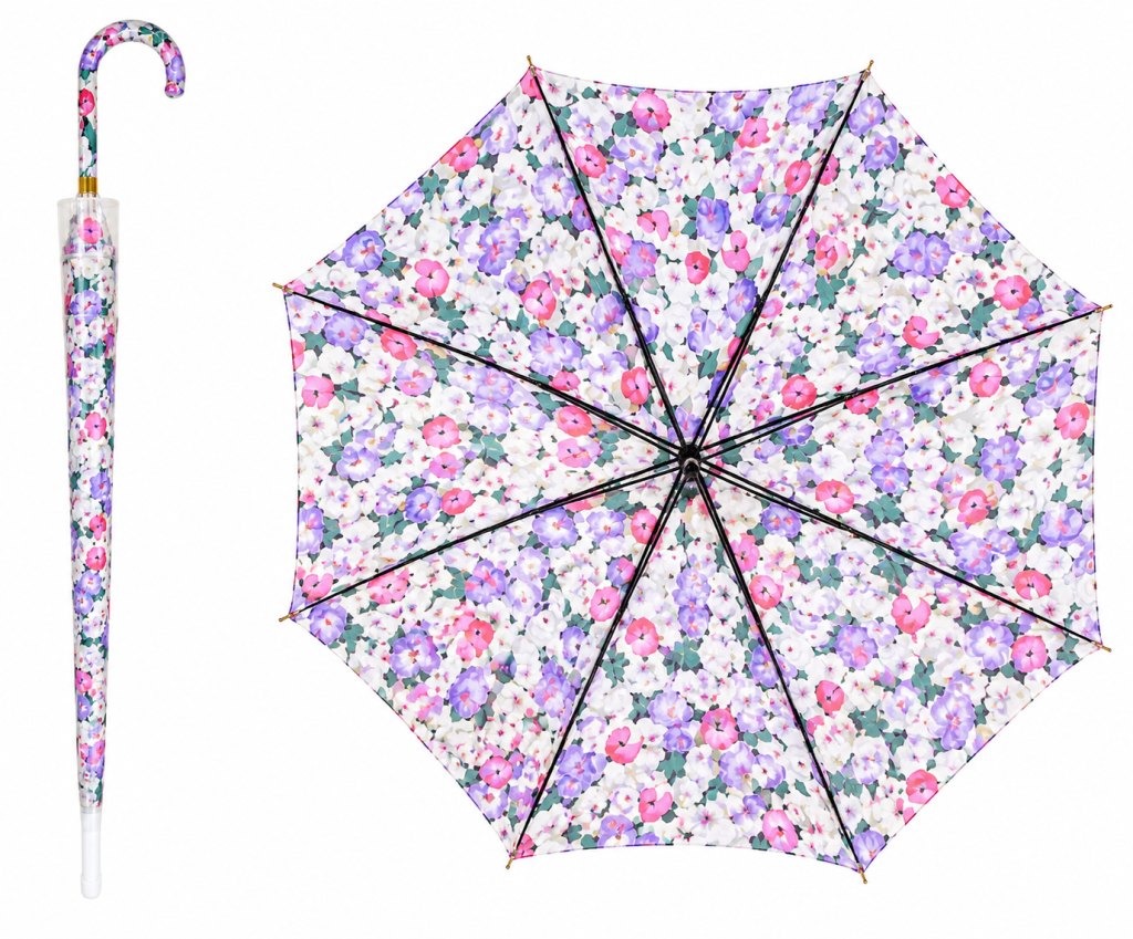 Guarda chuva copinho estampa flores rosas e lilas