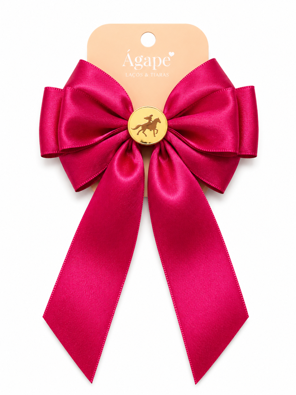 Laço Farroupilha rosa forte com pingente menina e cavalo 