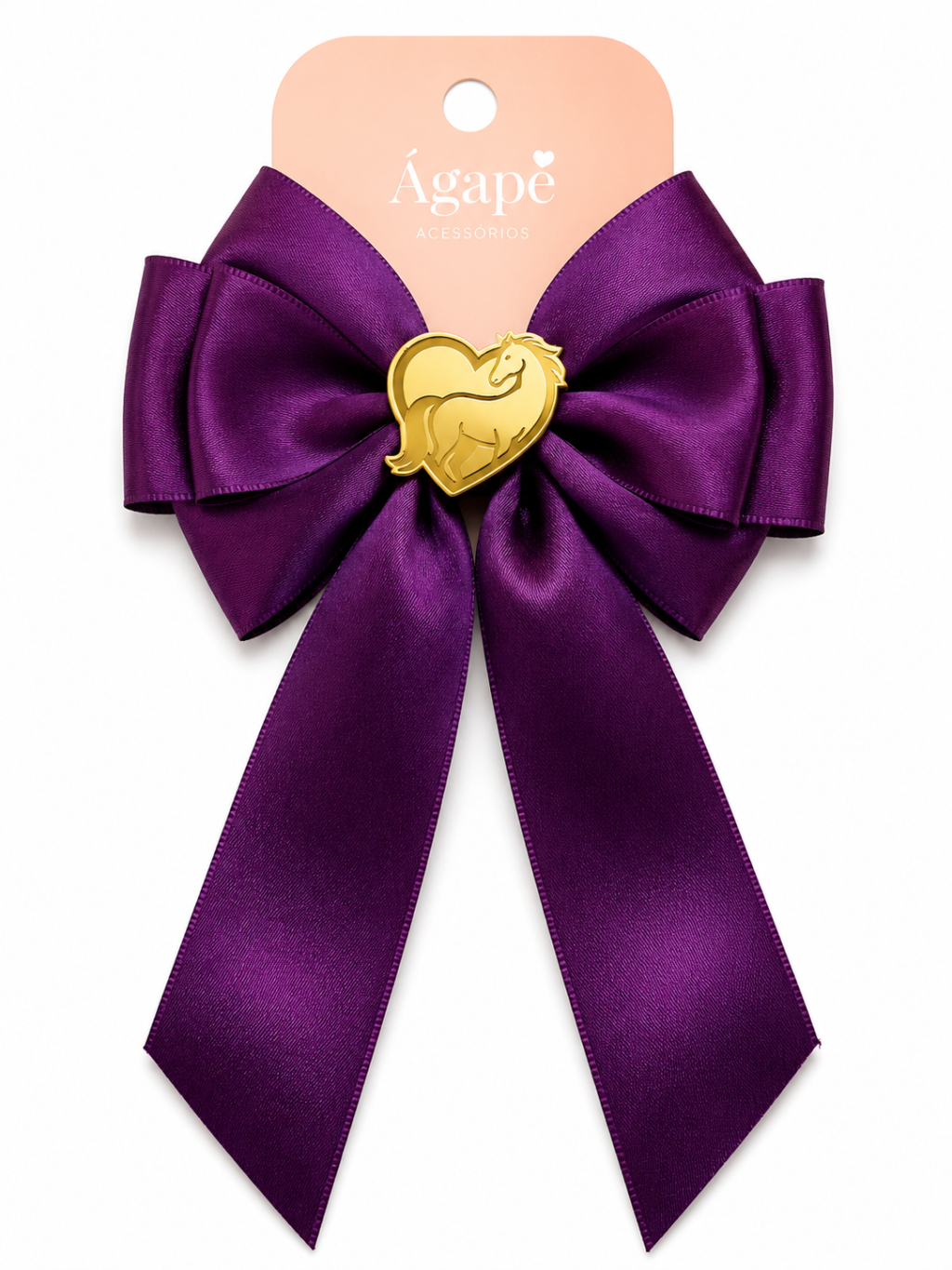 Laço Farroupilha roxo com pingente coração e cavalo 