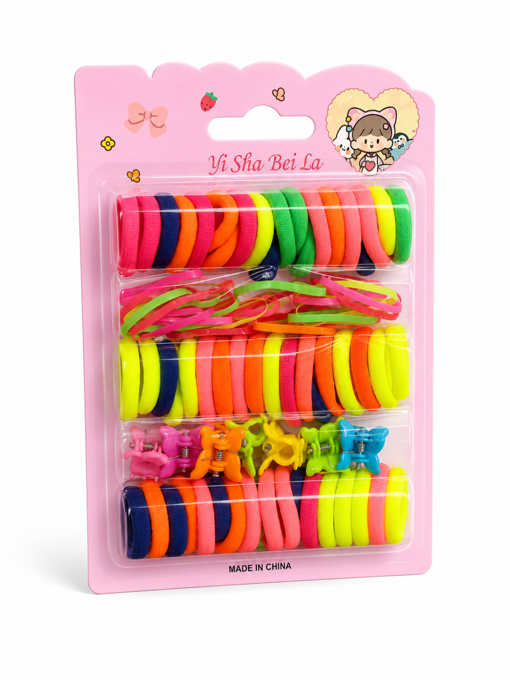 Kit elástico e rabicó de cor neon