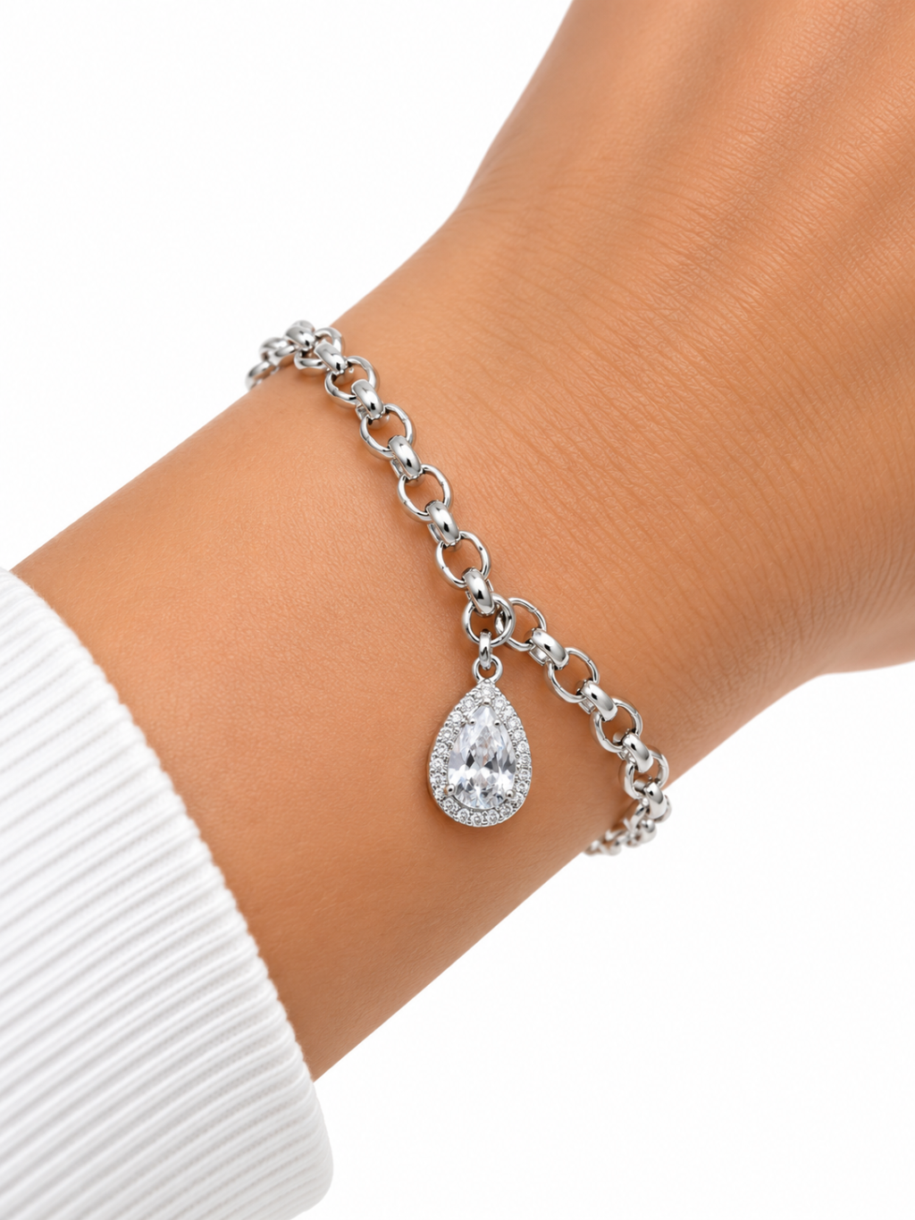 Pulseira folheada prata pingente gota ponto de luz