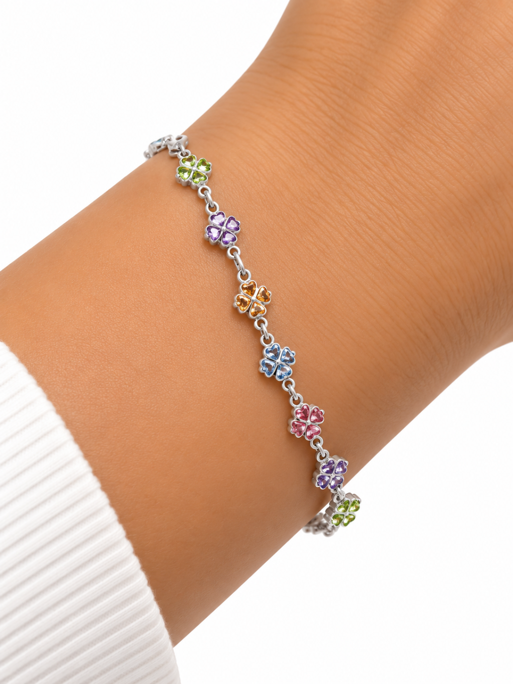 Pulseira folheada prata pingente de florzinha colorida 